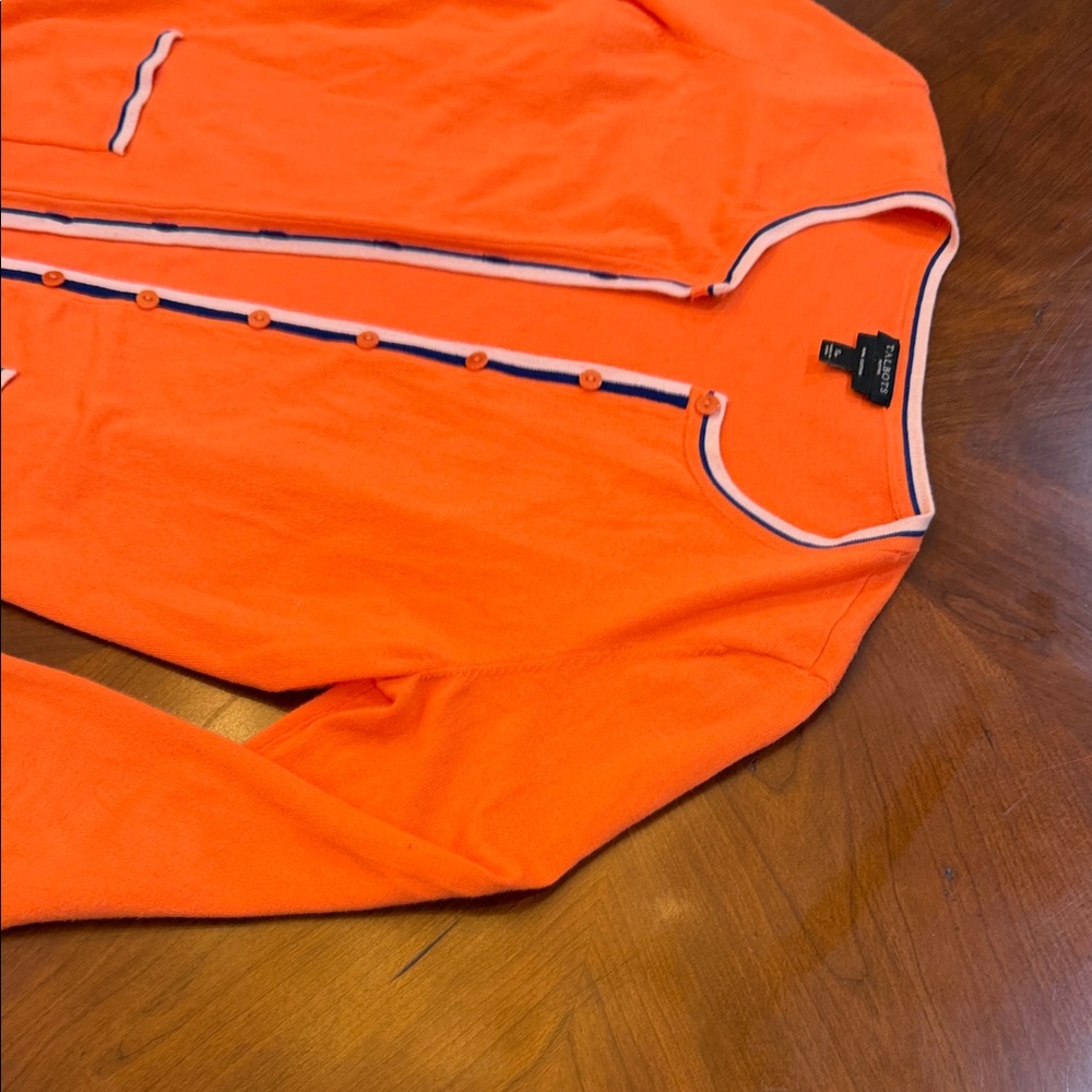 Talbots Orange Cardigan with Navy and White Trim - Picture 4 of 10